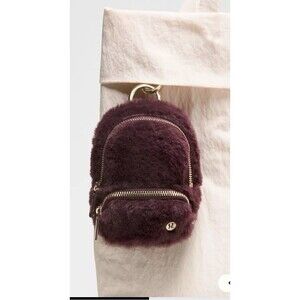 Lululemon Faux Fur Mini Backpack Keychain Charm Plum Purple Gold Hardware